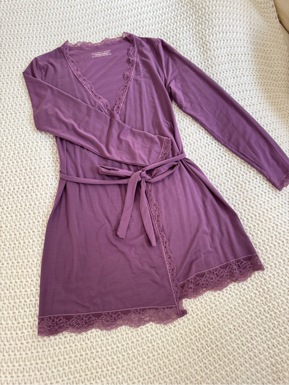 Victoria's Secret Lace-Trim Wrap Robe in Plum